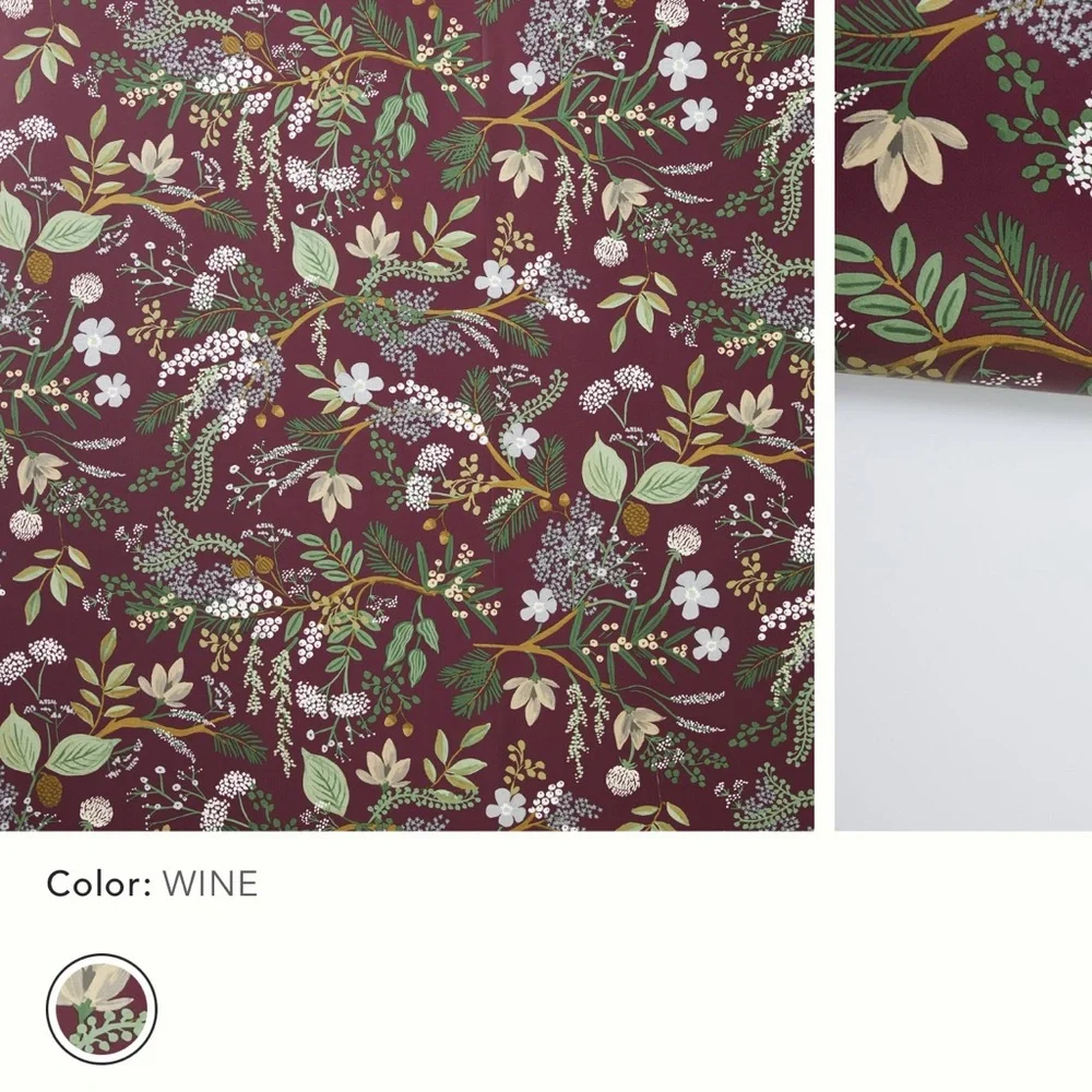 Rifle Paper Co. Burgundy and Green Floral Wallpaper